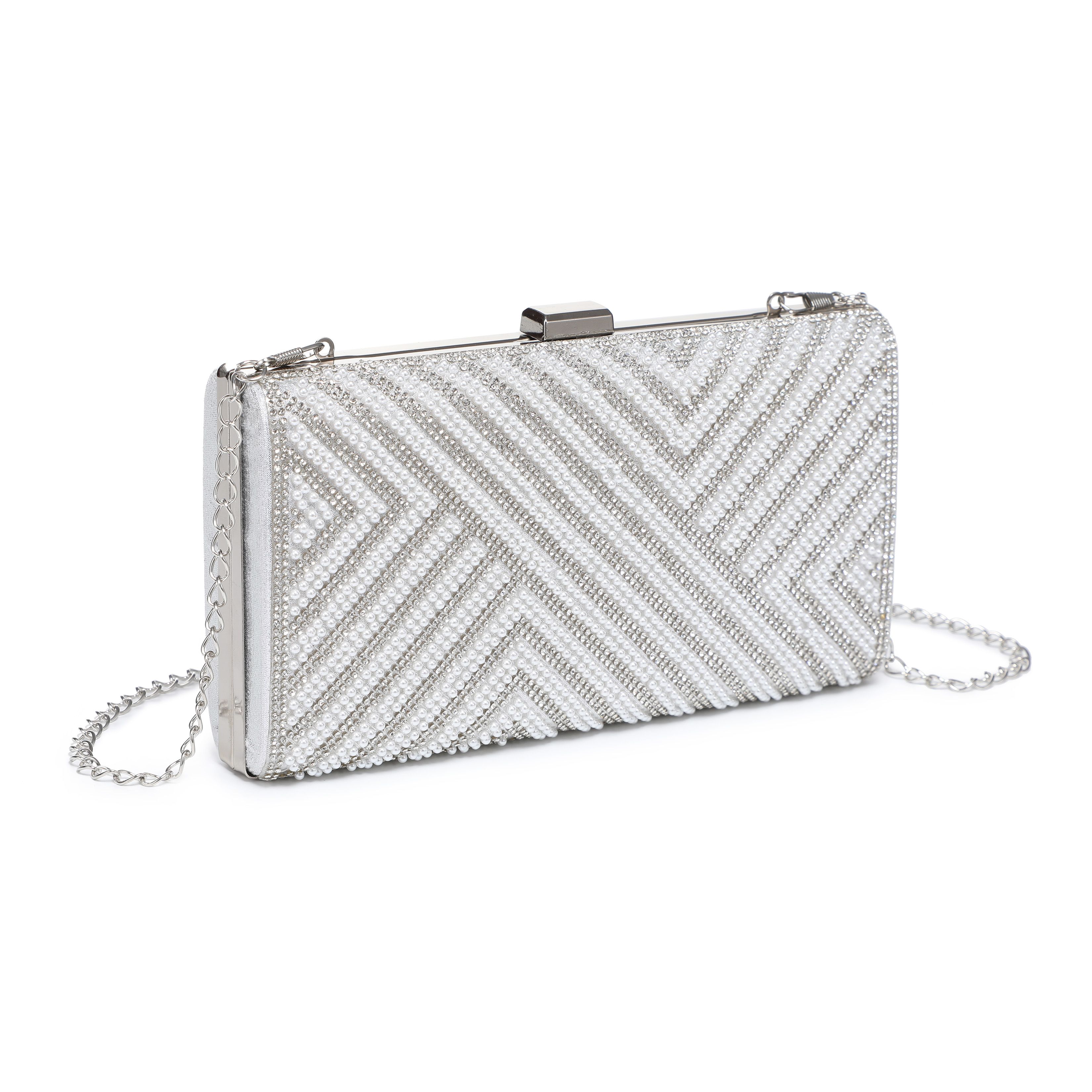 JFY Pearls On The Front Single Side Diamante Clutch Bag