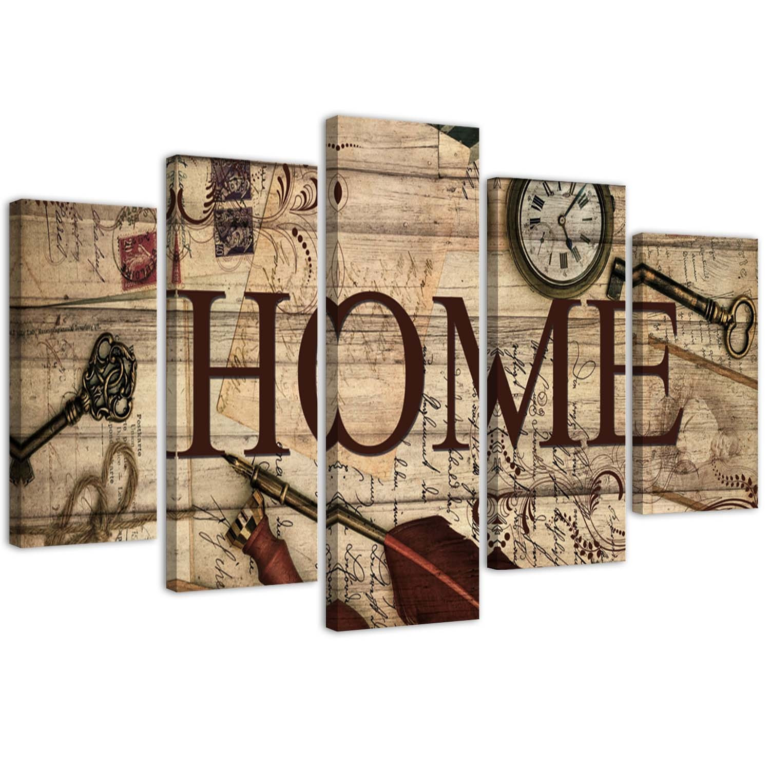 Feeby Obraz 5 częściowy Napis Home vintage 100x70