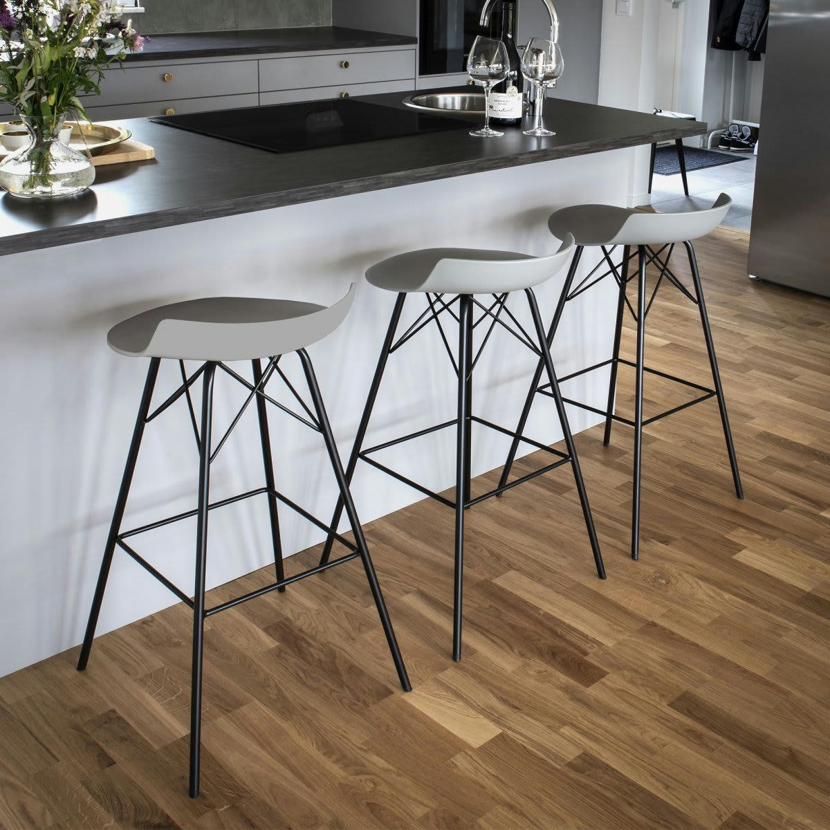 TOREDIO - Lot de 2 tabourets de bar gris