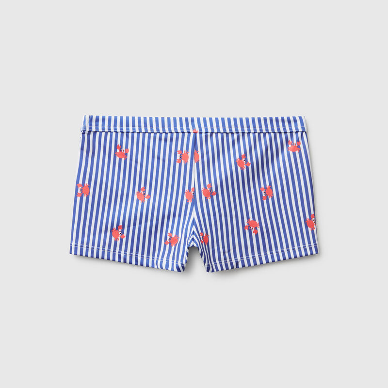 Striped swim trunks with crabs