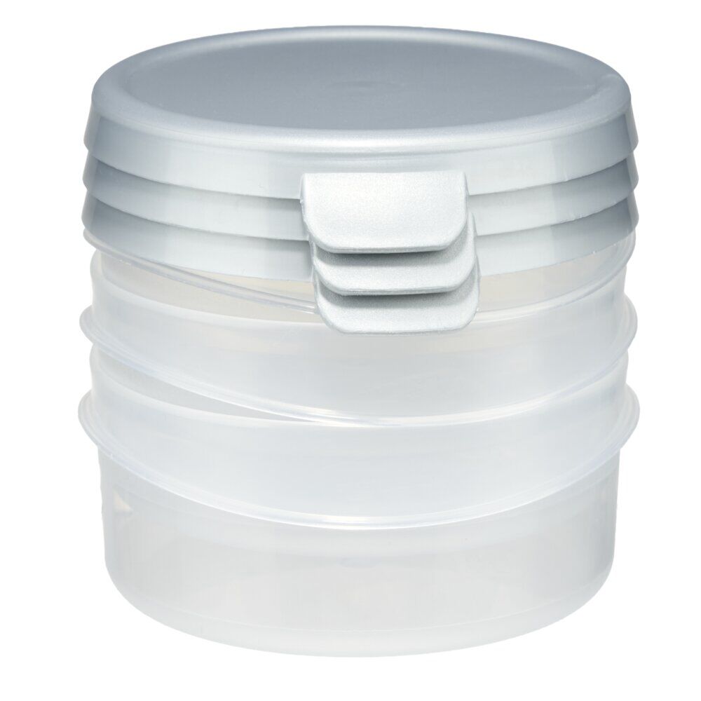 BoÎte alimentaire ronde 25cl x3 plastique avec couvercle Ø10xH4cm (3 modèles)