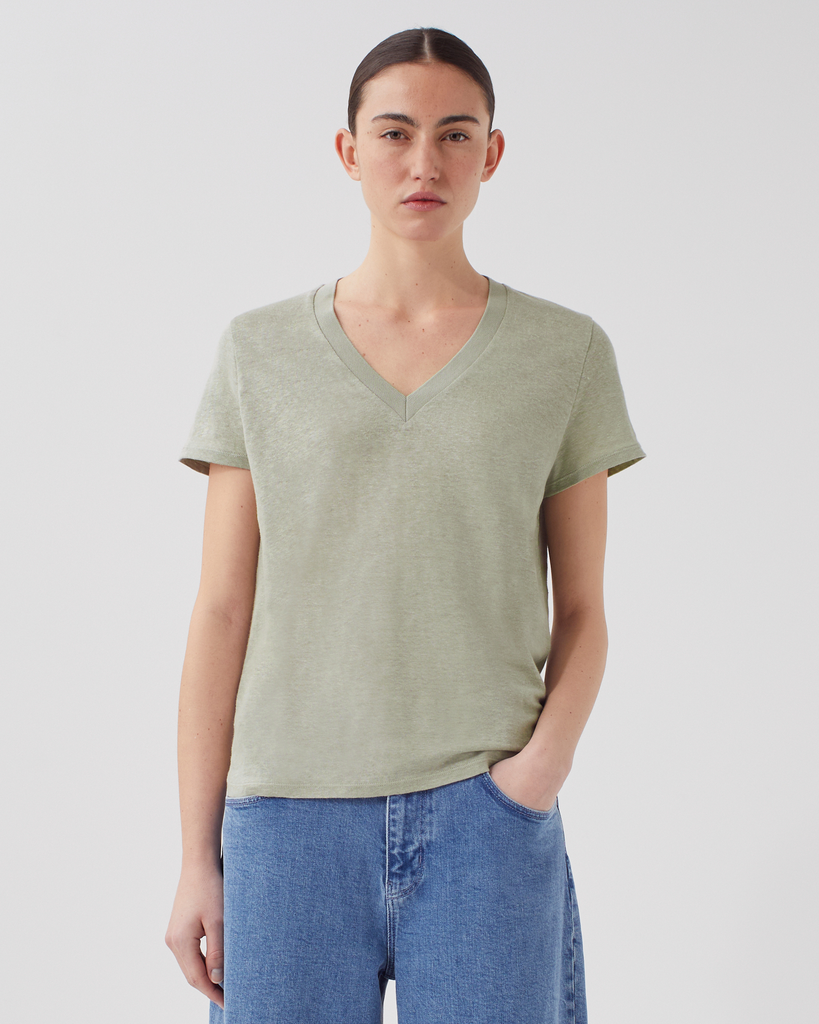 T-shirt col V en lin SARAH