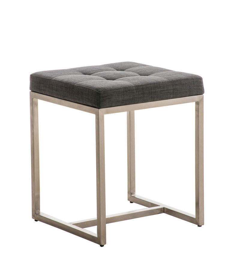 BARCI - Tabouret bas avec pieds en métal assise en tissu Gris foncé