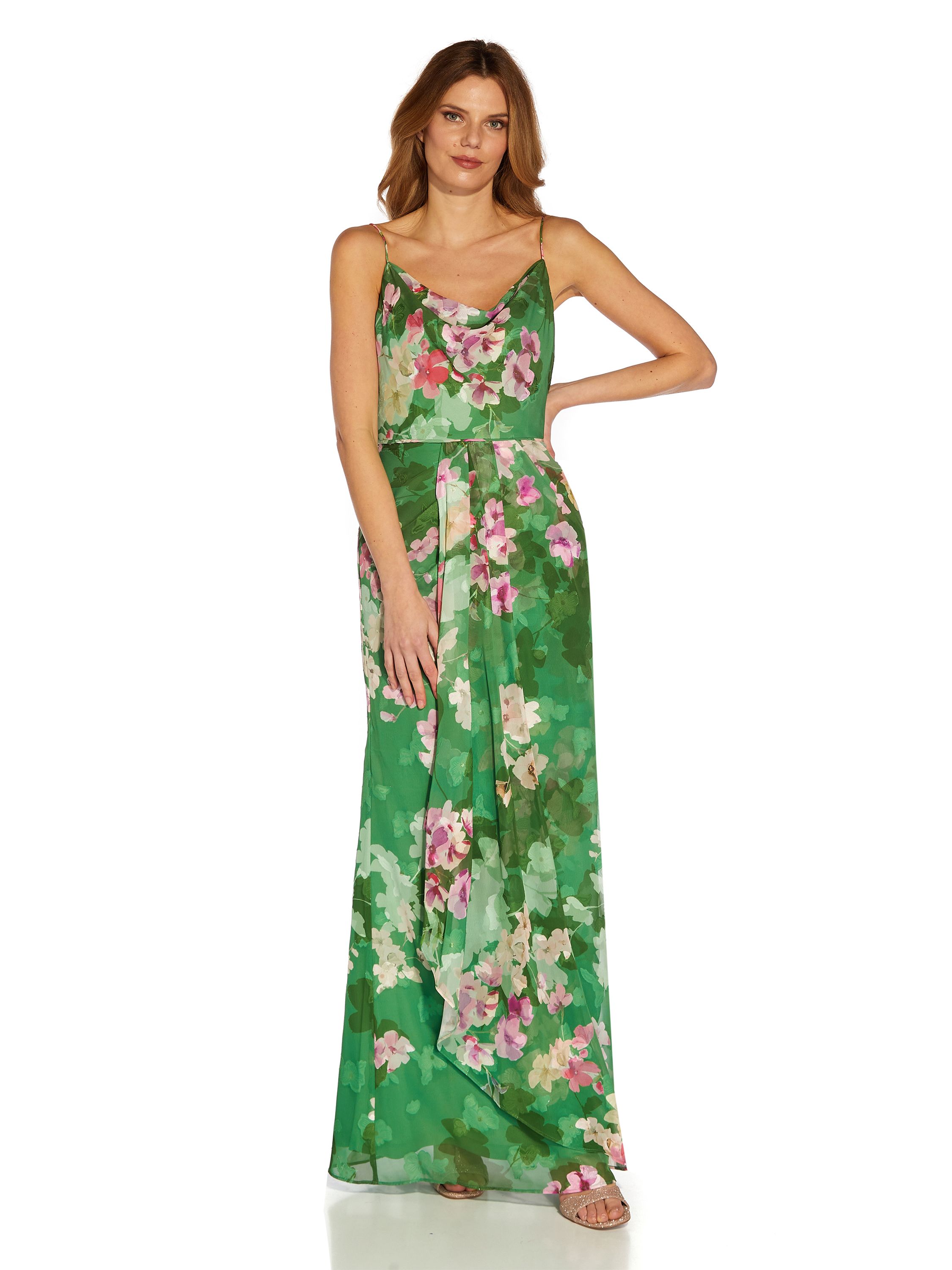 Adrianna Papell Cowl Jacquard Chiffon Gown