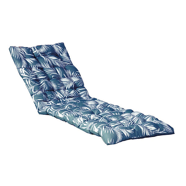 Matelas Bain de Soleil Imperméable Bicolore 190x60cm - Imprimé Bleu Palme Tropicale et Uni Bleu