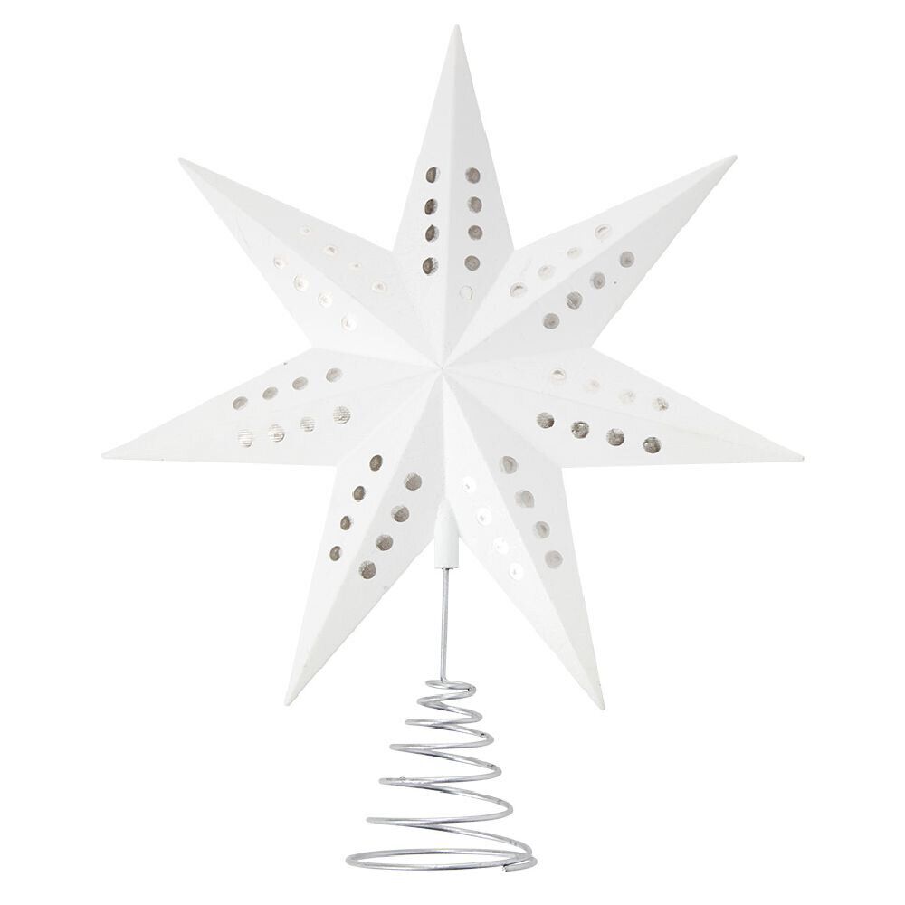 Cimier tête de sapin No&euml;l étoile 3D blanche H22cm