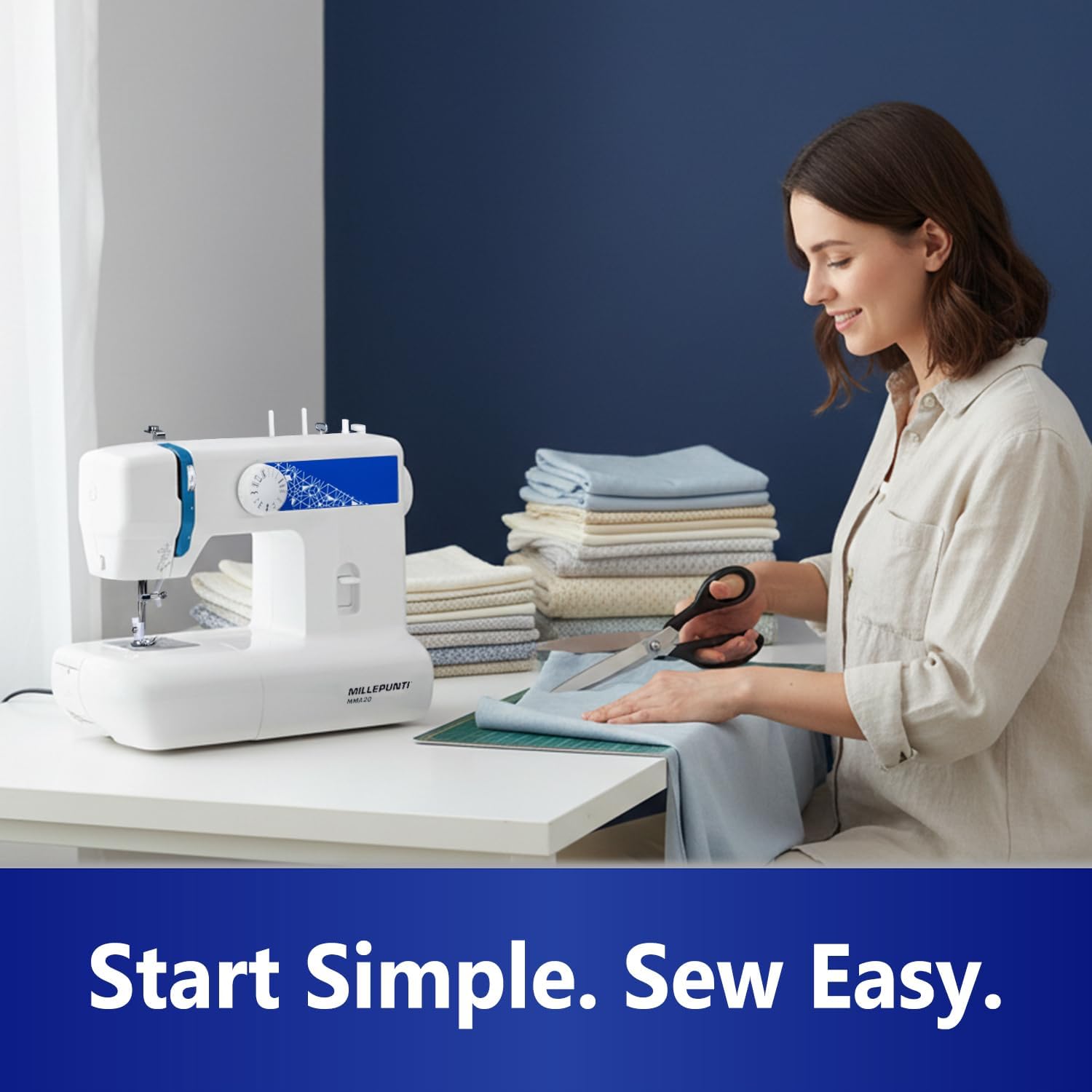 MILLEPUNTI MMA20 First Time Sewing Machine for Adults, 13 Built-in Stitches, Beginner Accessories Kit, Lightweight & Compact, DIY Sewing Projects for Seniors, Adults, New Home, Starters