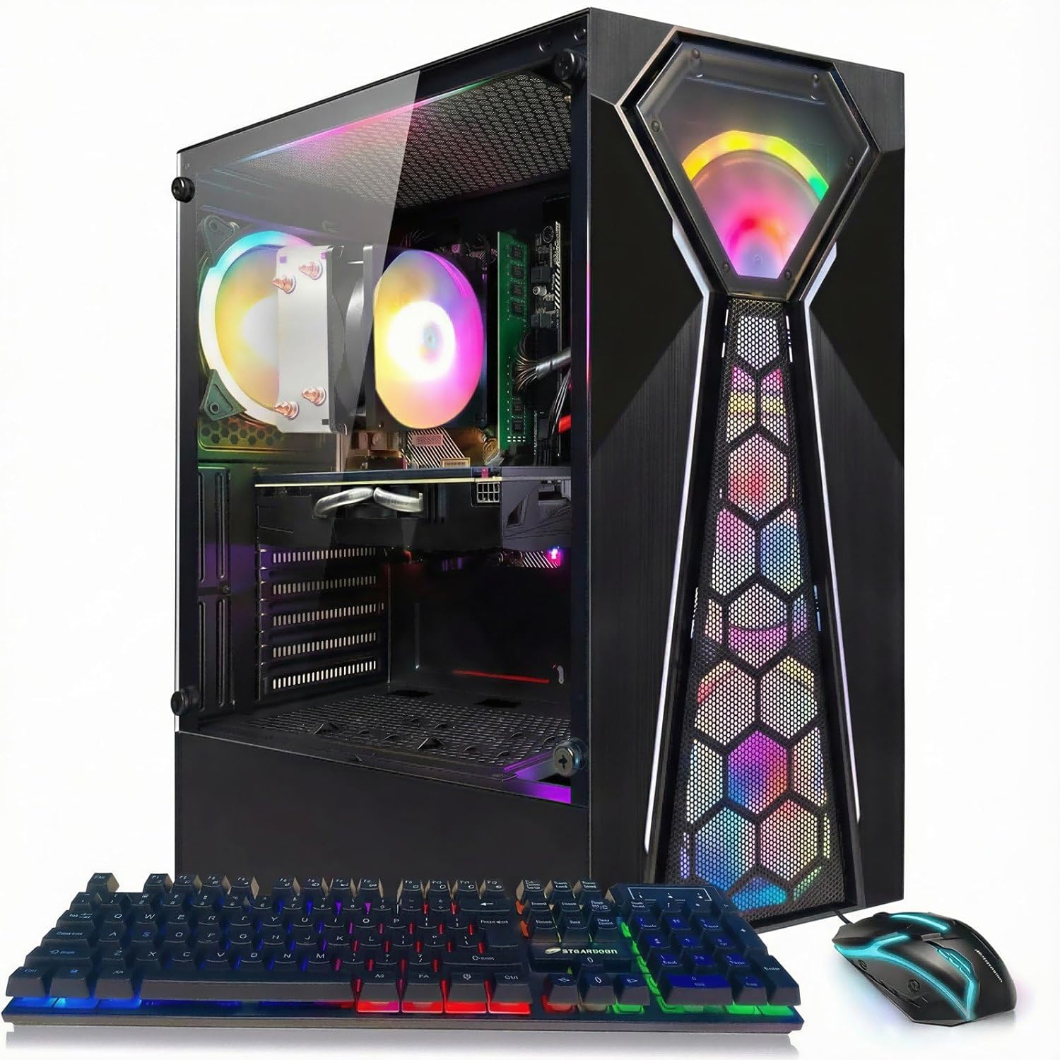 STGAubron Gaming PC Desktop Computer  AMD Ryzen 3 3200G 3.6 GHz  Radeon RX 580 8G  16G RAM  512G SSD  WiFi 6  BT 5.0  RGB Fan x 4  Windows 11 Home