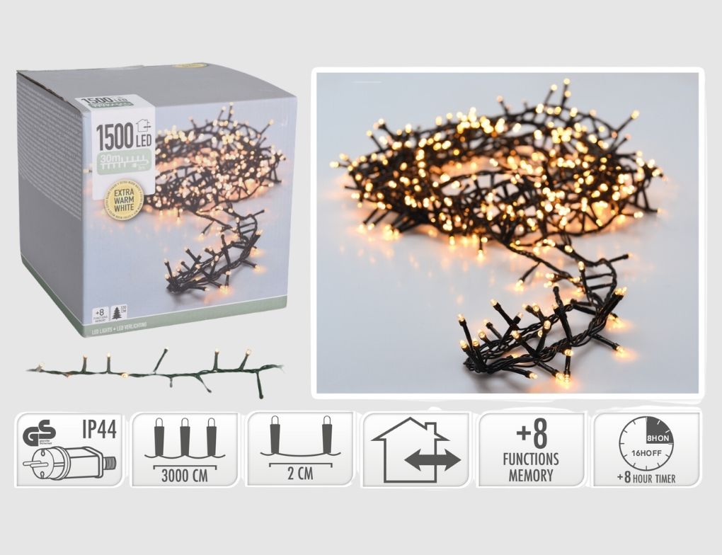 LED-Lichterkette 1500 LEDs extra warmweiß mit Timer für innen und auße