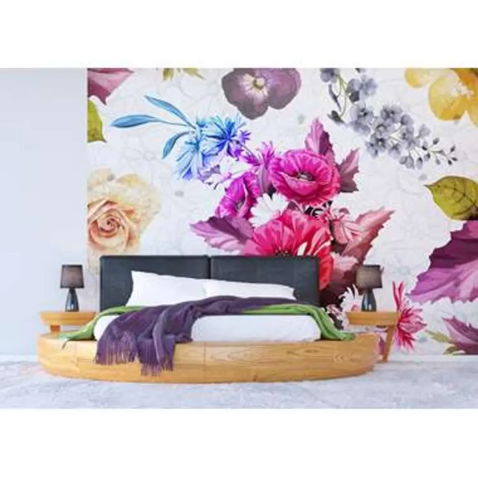 Sanders & Sanders fotobehang - bloemen - wit, roze en blauw
