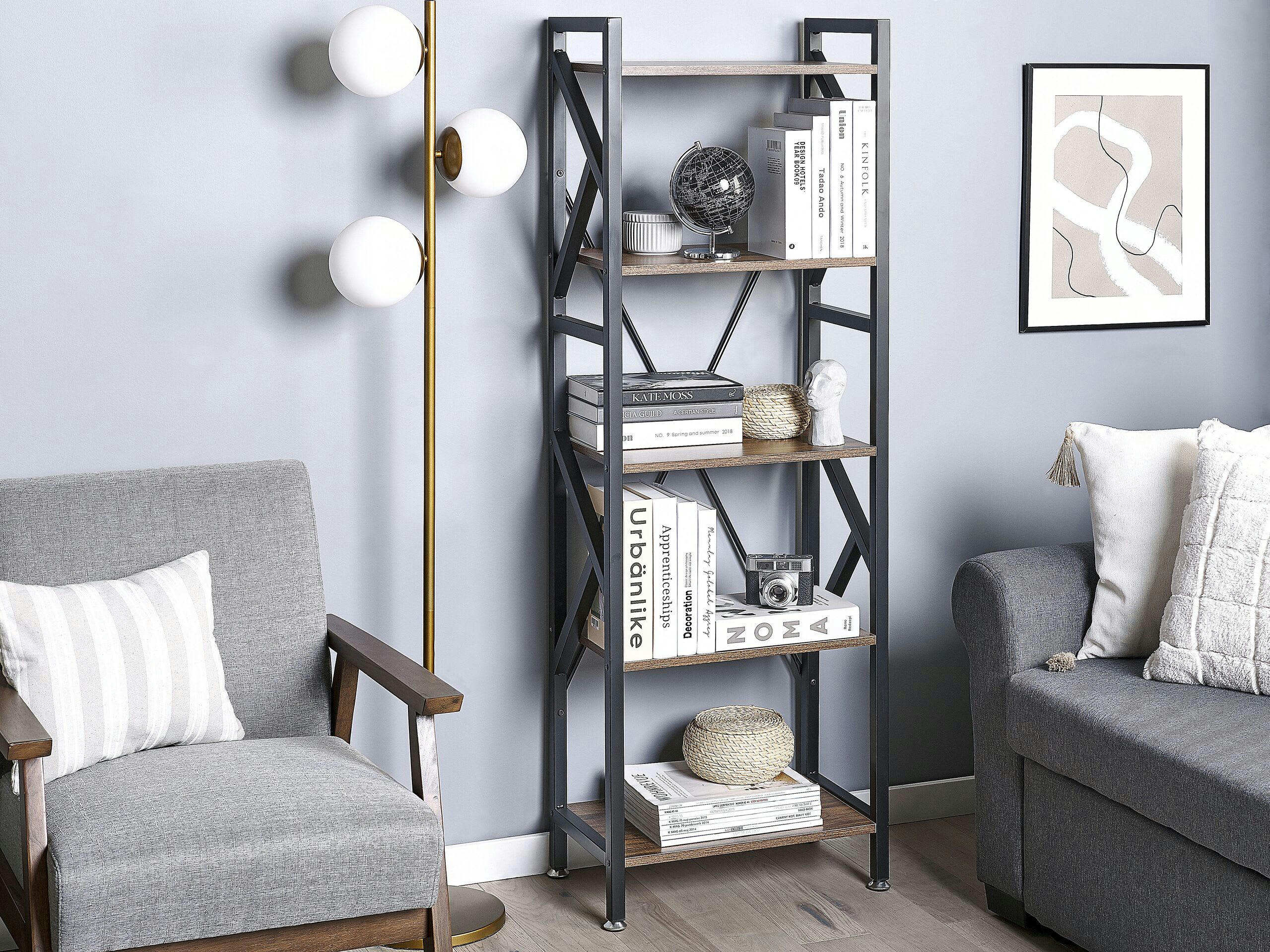 DALE - Bibliothèque design effet bois foncé noir 5 niveaux