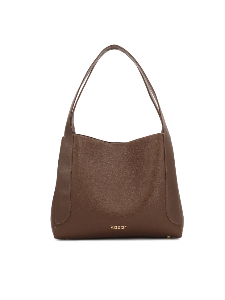 Brown pebbled leather shoulder bag