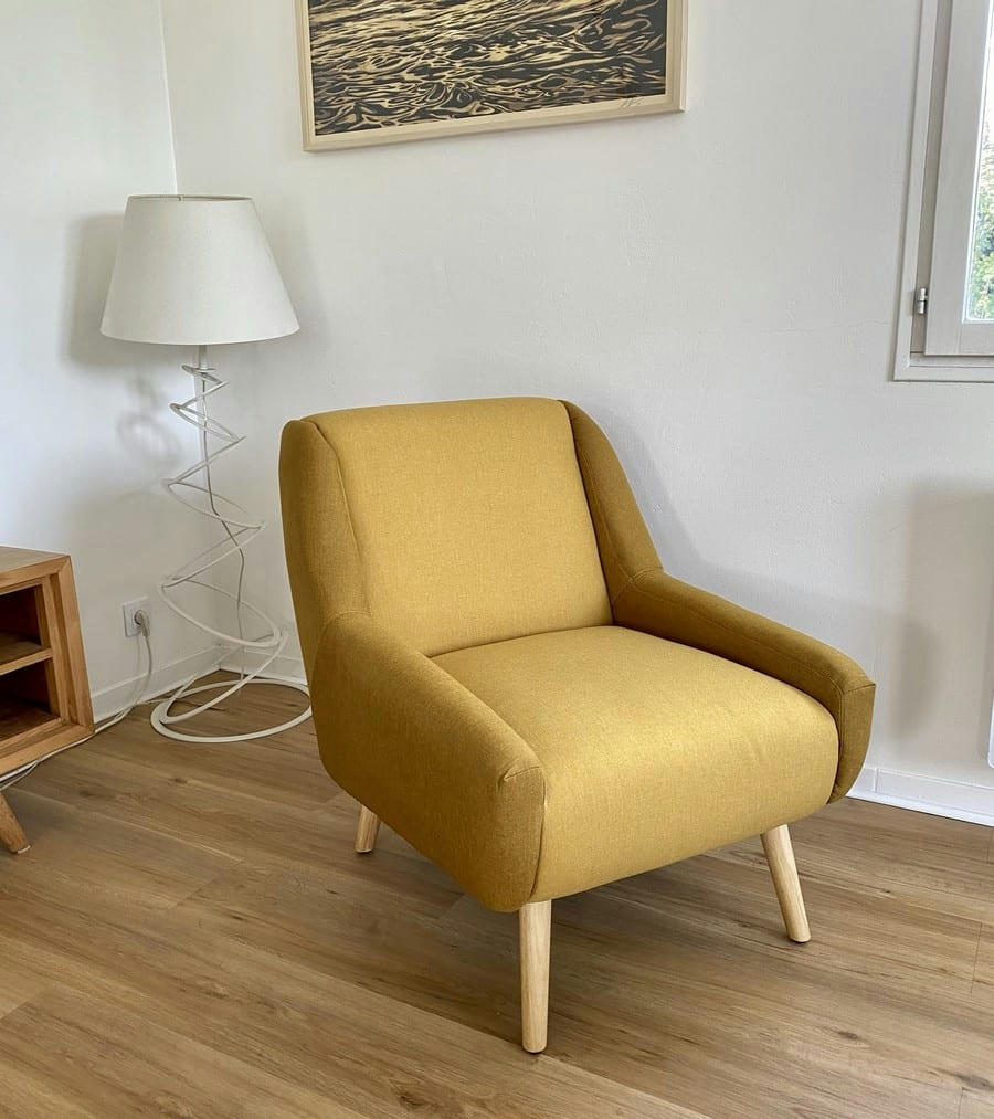 FLORIDE - Fauteuil rétro tissu bicolore ocre