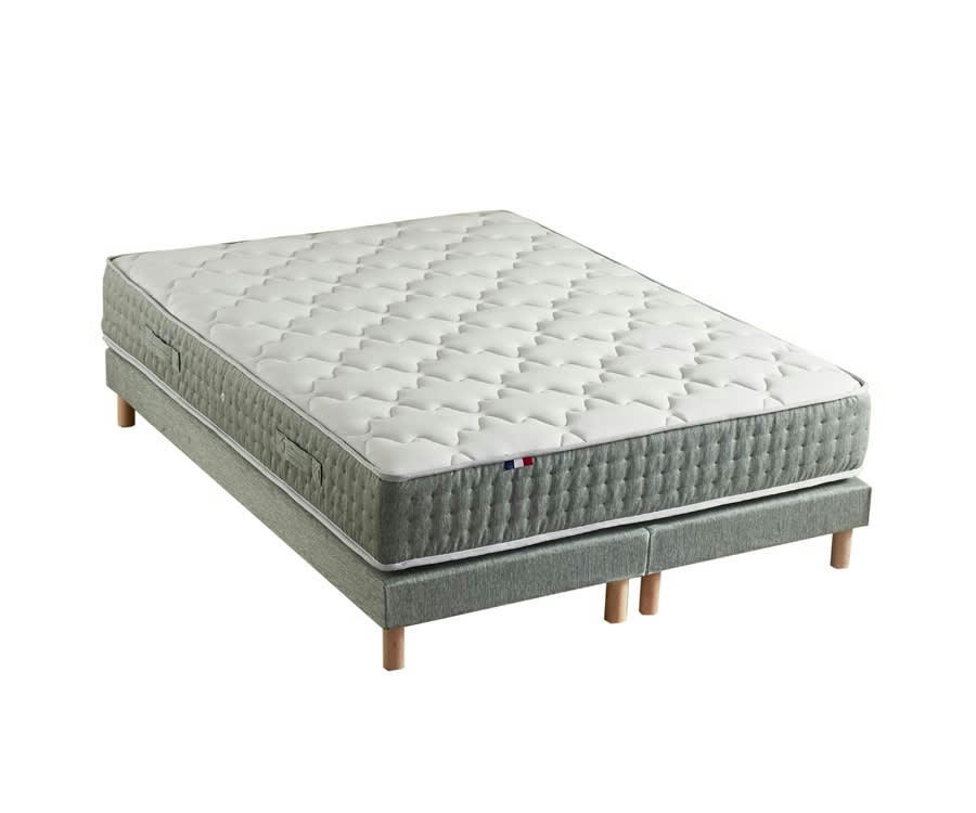 ENSEMBLE HYGGE - Ensemble matelas ressort 7 zones sommier vert 160x200
