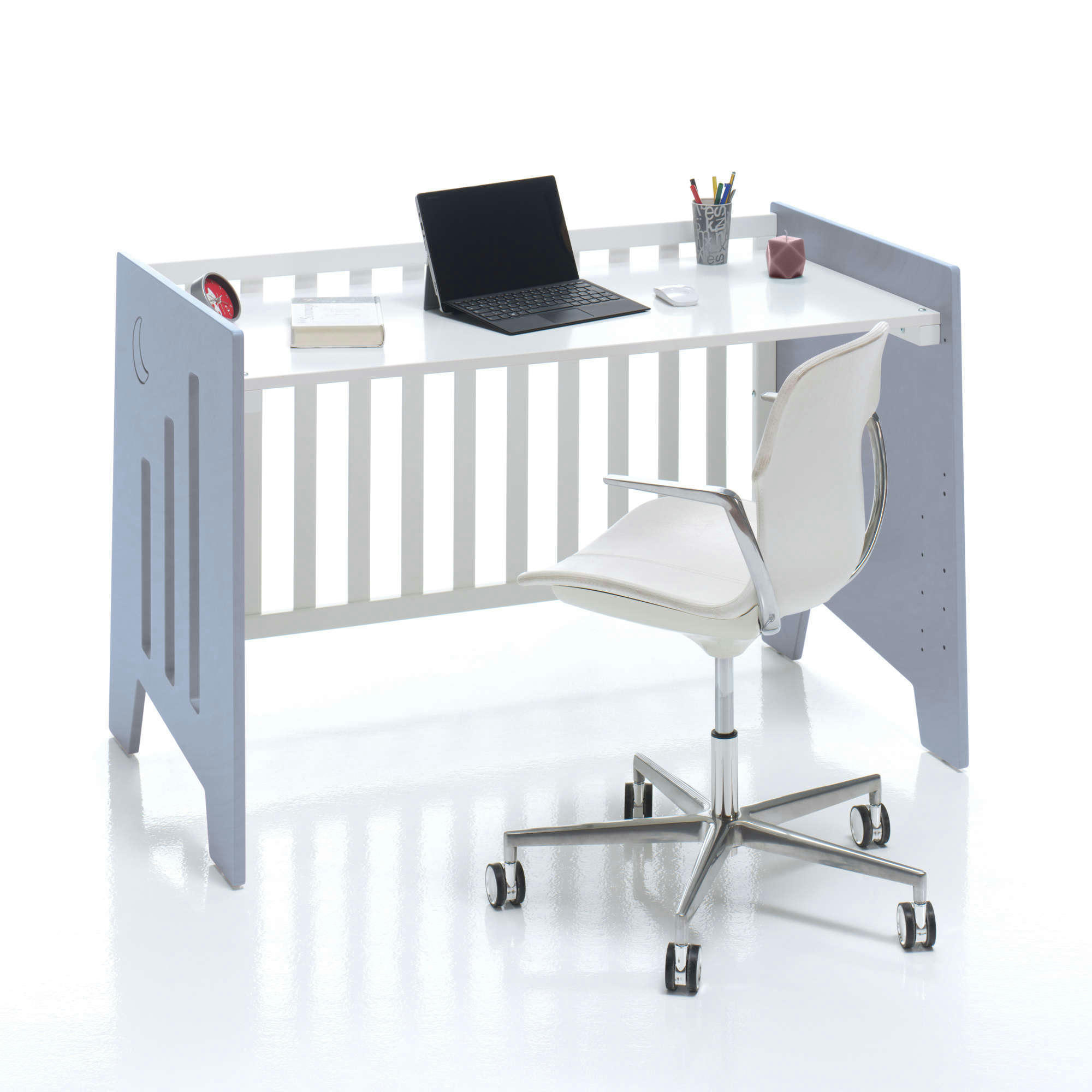OMNI - Lit bébé - bureau (2en1) 60x120 cm en bleu