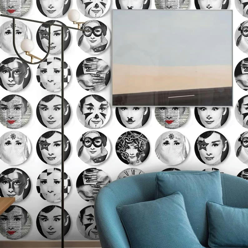 VINTAGE - Papier Peint Assiettes Décoratives en Blanc 250x200 cm