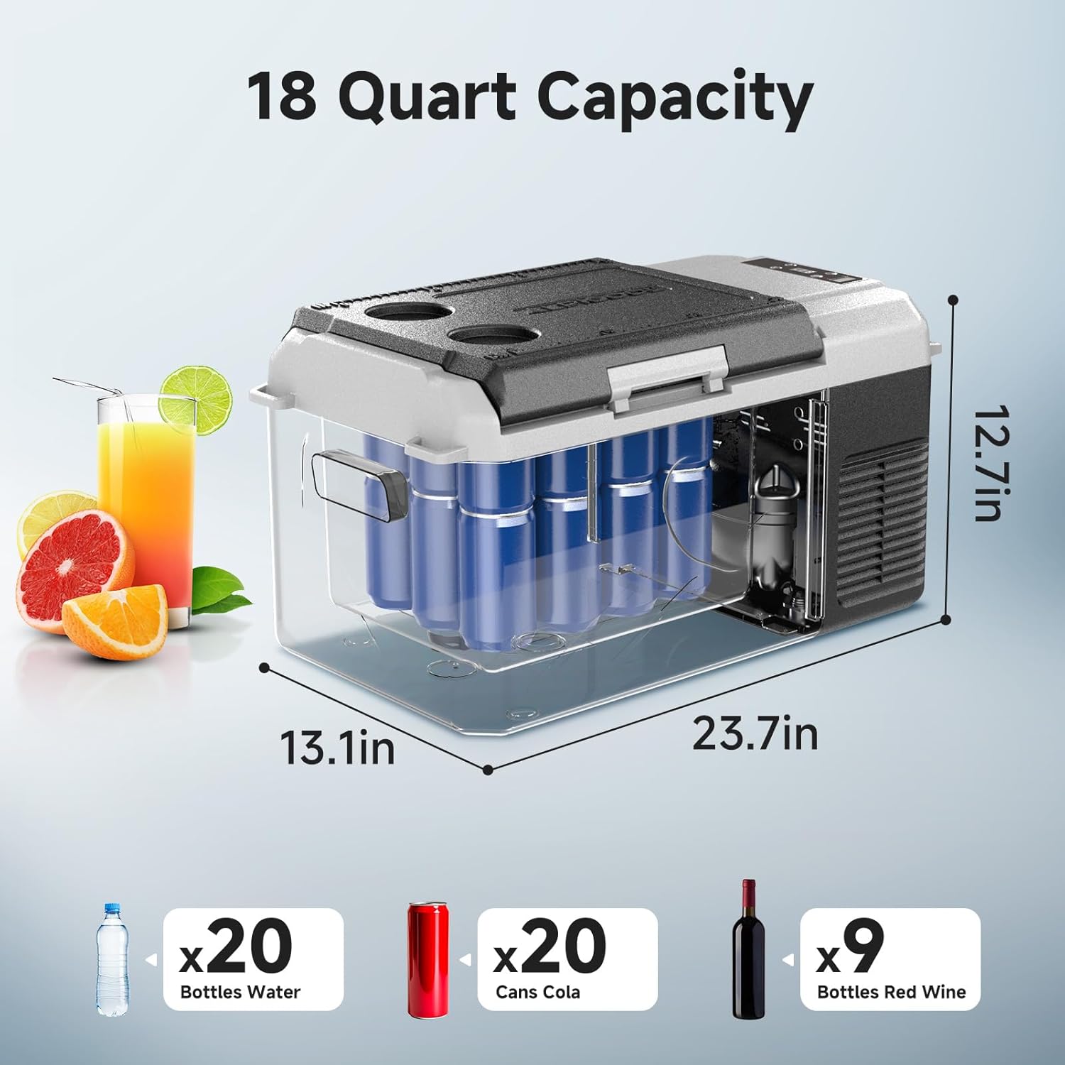 BODEGA BODEGACOOLER 12 Volt Car Refrigerator, 18 Quart Portable Freezer, Car Fridge -4℉-68℉, Compressor Electric Cooler 12/24V DC100-240 Volt AC for Outdoor RV Camping Travel Vehicles Home Use, Black