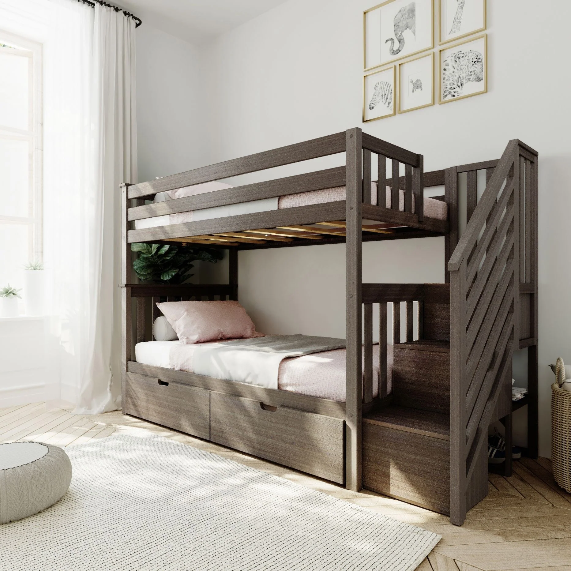 Max and Lily Twin over Twin Staircase Bunk Bed with Storage Drawers