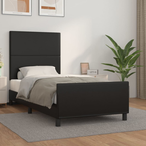 Łóżko tapicerowane rama łóżka ze stelażem czarne skóra sztuczna 90x200 cm
