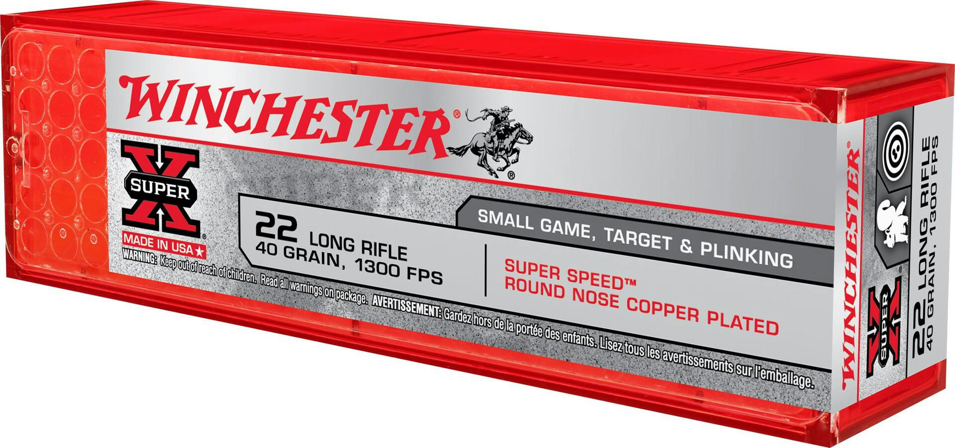 Winchester Super X .22 Long Rifle 40-Grain PP-100 RD Plastic Pack