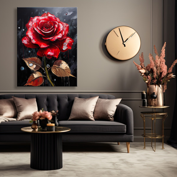 Feeby Obraz na płótnie, Czerwona Róża krople deszczu 40x60