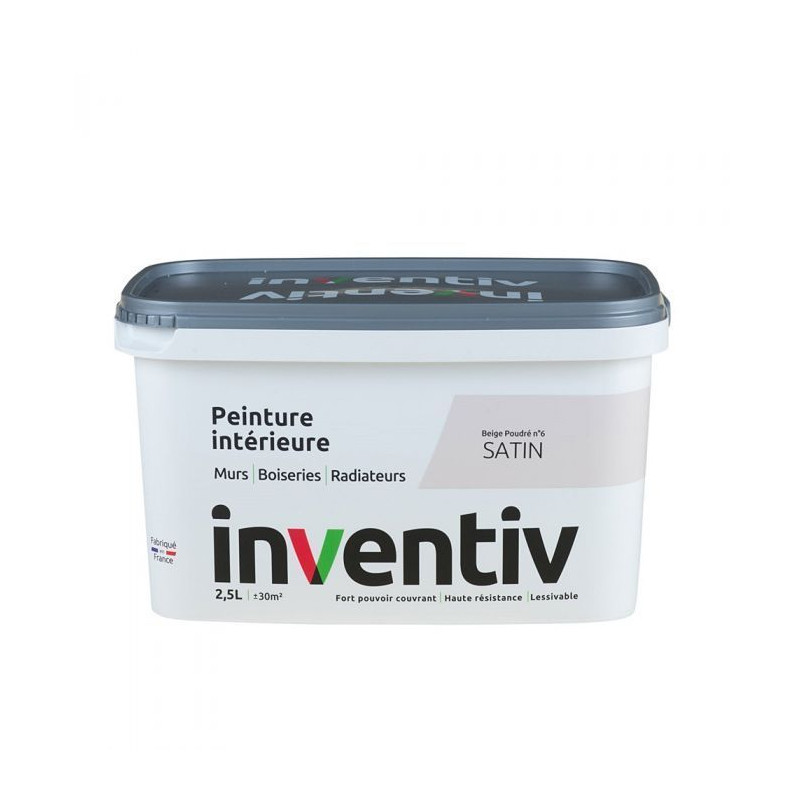 Peinture pour mur boiserie radiateur Beige Poudre n°6 satiné 2,5 L INVENTIV