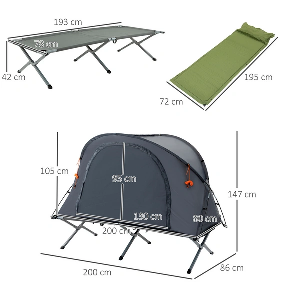 Feldbett, BxHxL: 86 x 147 x 200 cm, Polyester/Oxford/Aluminium/Glasfaser