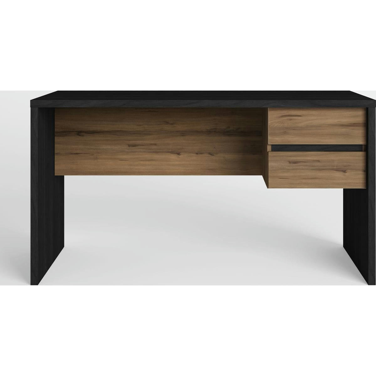 JESS - Bureau 2 tiroirs noir et effet bois 136 cm