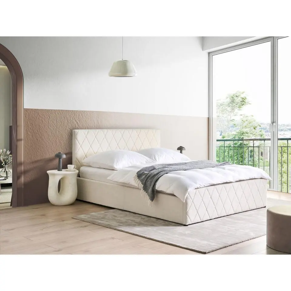 ROCHEFORT - Bed opbergruimte - Gebroken wit - 160 x 200 cm - Boucl&eacute;