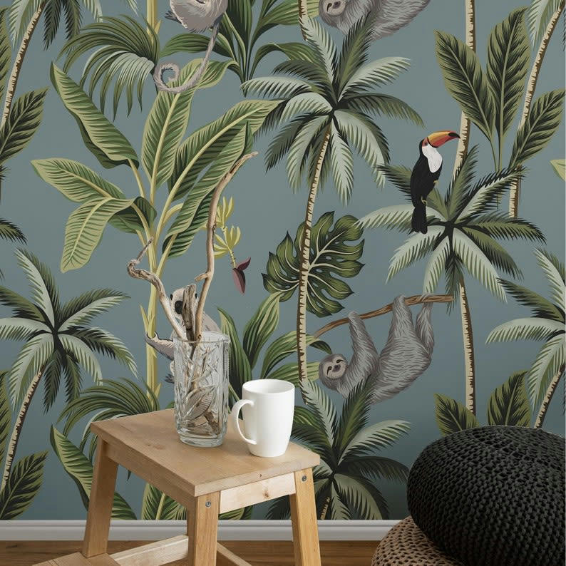 ANIMALI - Papier Peint Jungle Tropicale Gris 250x200 cm
