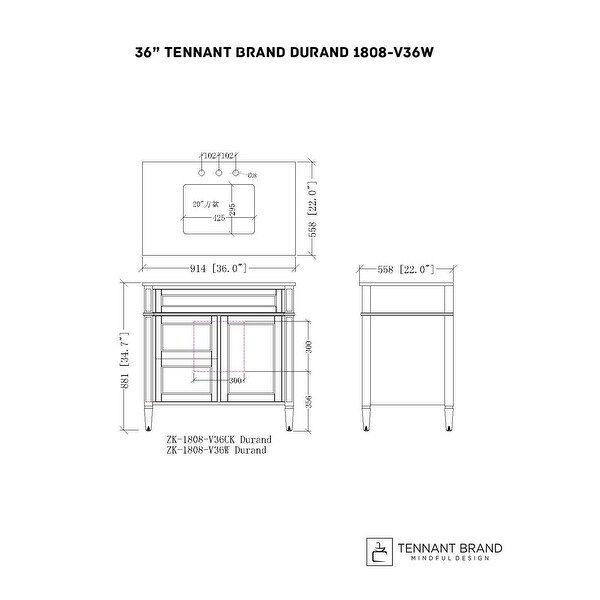 36" Tennant Brand Durand Modern Navy Blue Bathroom Sink Vanity