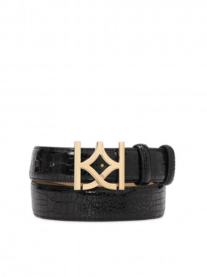 Ladies' black embossed leather belt