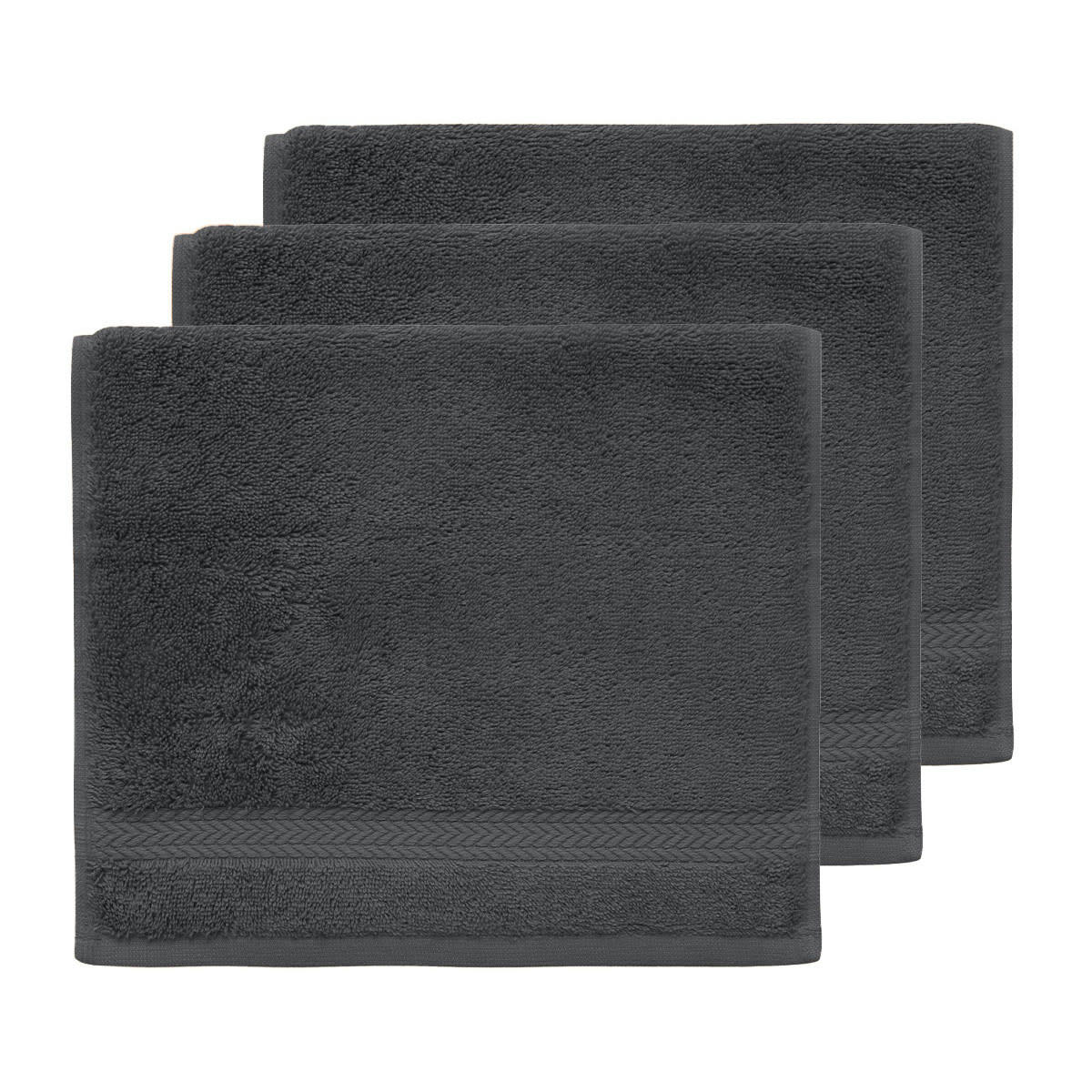 LUXURY - Lot de 3 serviettes invité 550gr/m²  ardoise 30x50 cm
