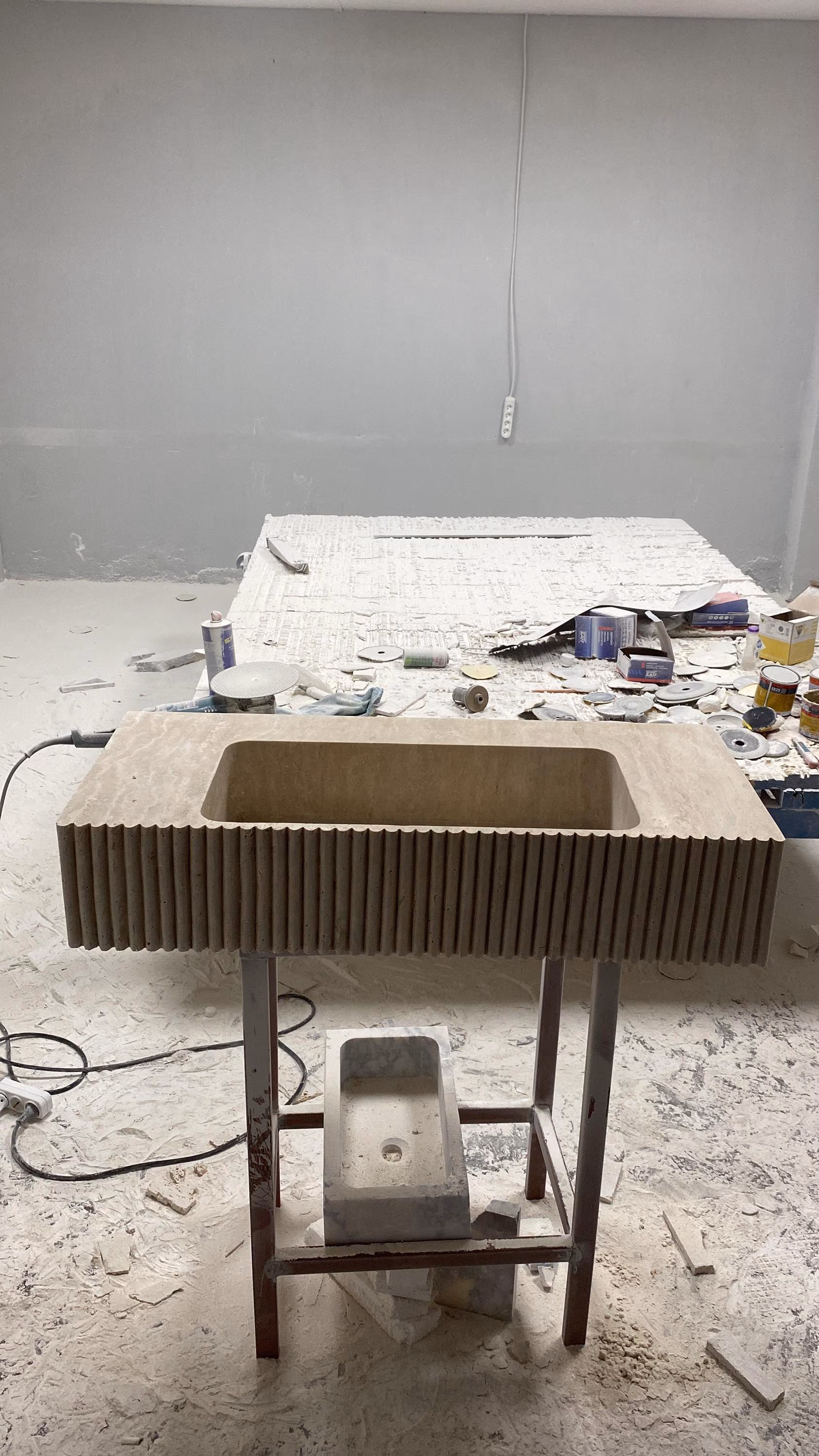 Luxury Travertine Wall Mounted Bathroom Sink Handmade Marble Basin