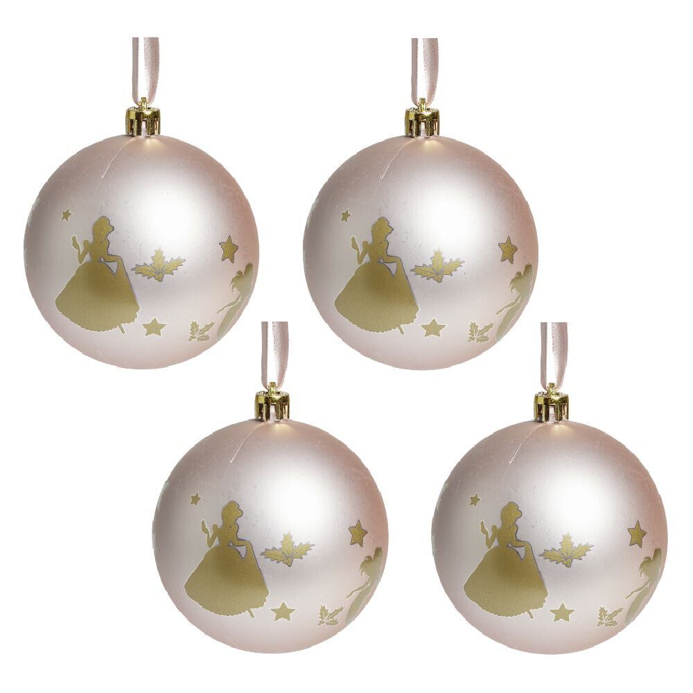 Boule de No&euml;l Princesses Disney rose Ø8cm x4