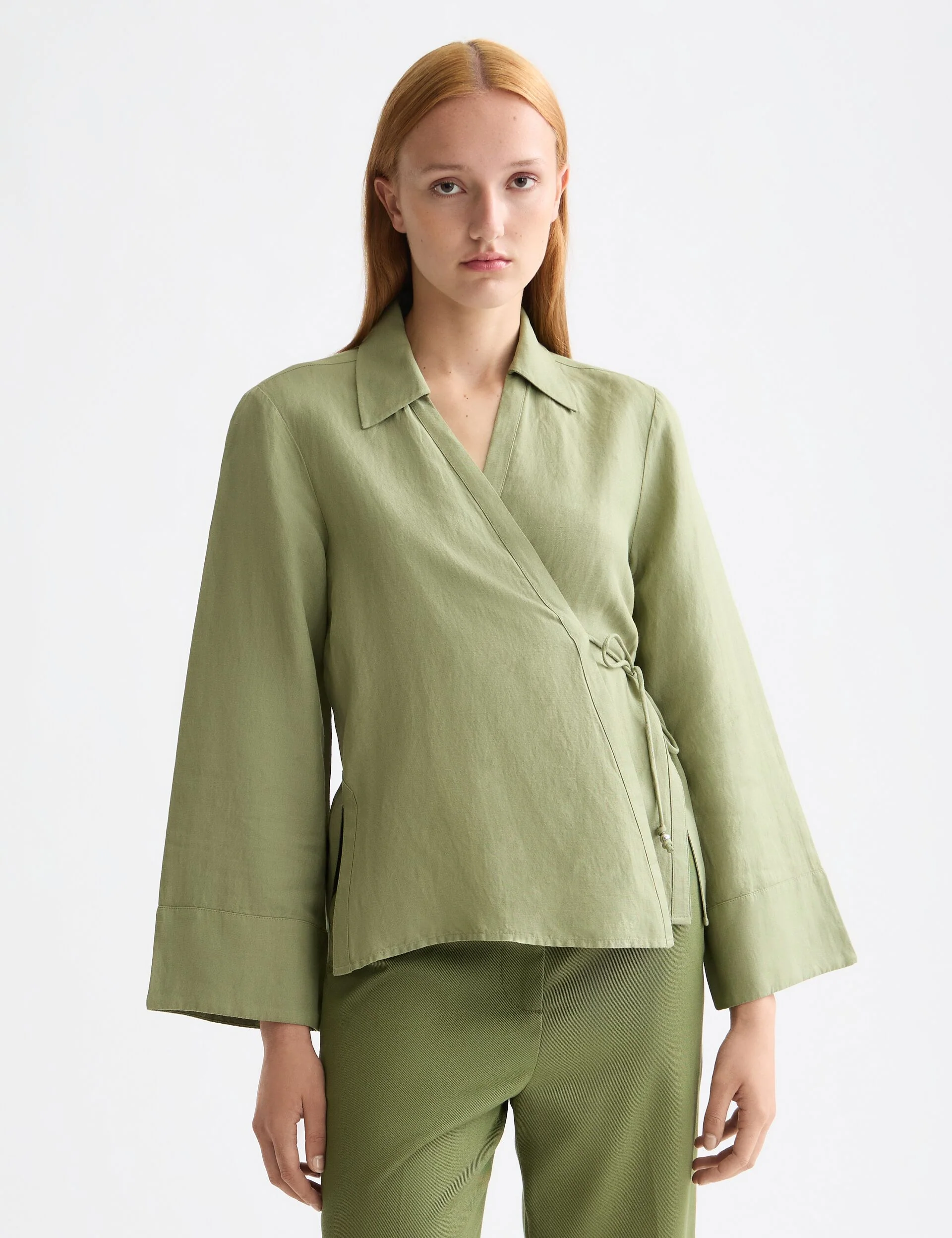 Wrap shirt with tie closure