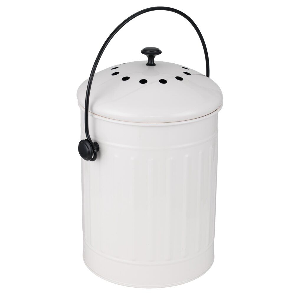 Poubelle à compost 5L avec filtre à charbon métal blanc Ø19xH22,5cm