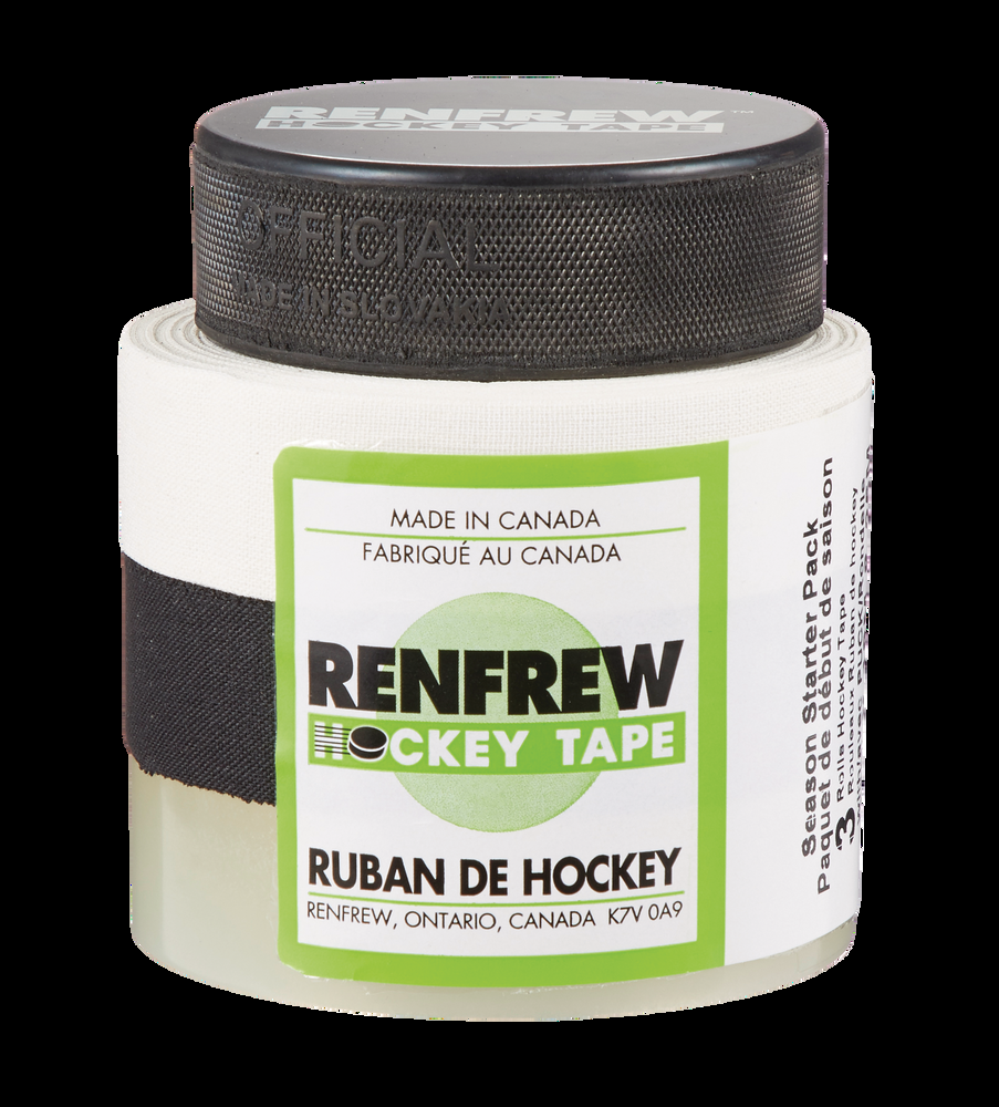 Renfrew Hockey Tape Pack, Clear/Black/White, Includes Puck, 3-pk