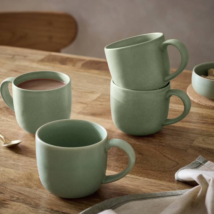 Habitat Set of 4 Reactive Stoneware Mugs - Soft Green
