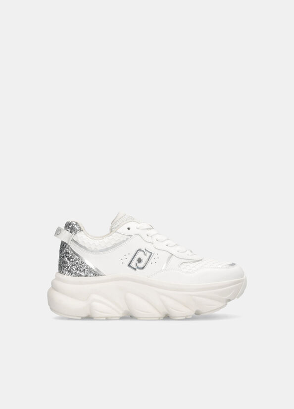 Chuncky sneakers in pelle e glitter