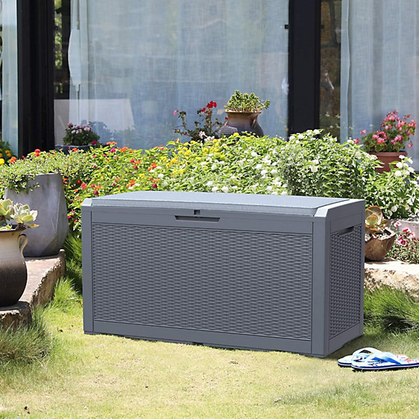Grande Boite de Rangement Exterieure en Resine 380L Meubles Etanche Verrouillable Outils de Jardin