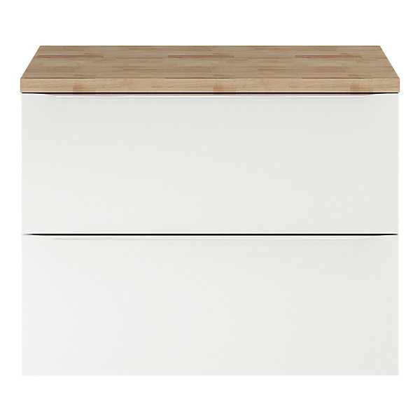 Meuble vasque suspendu blanc brillant l.80 cm Imandra   plan de toilette effet chêne, GoodHome