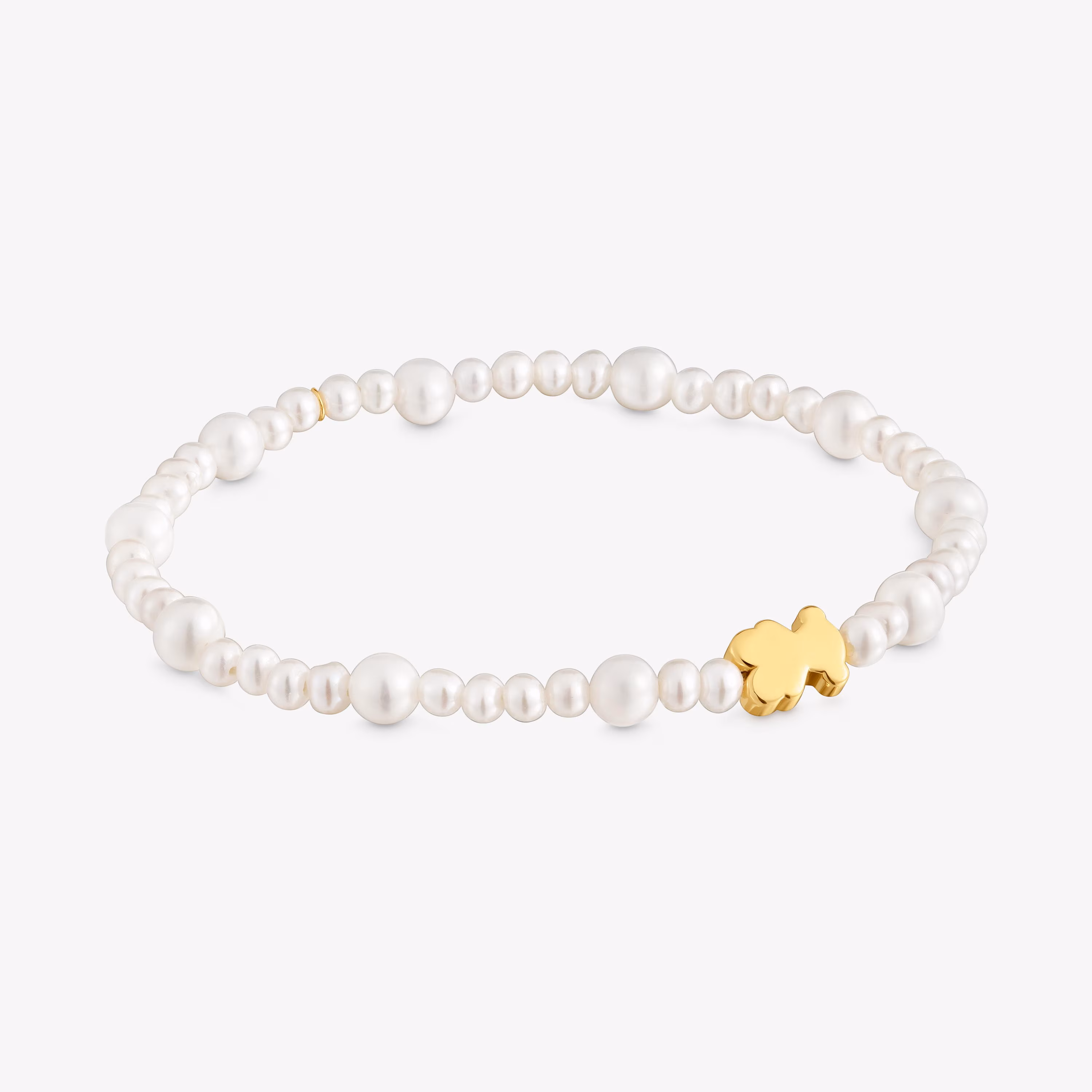 Pulsera elástica de perlas cultivadas y motivo oso de oro Sweet Dolls