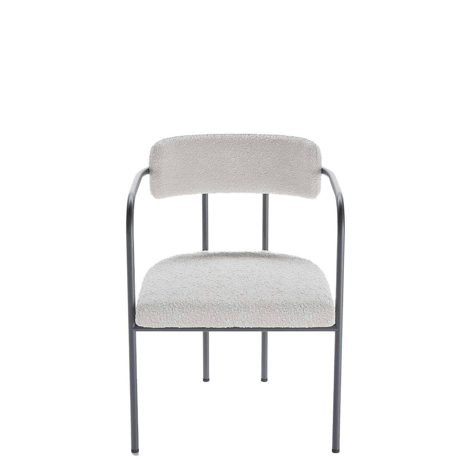 BARBARA - Chaise de salle à manger tapissée avec accoudoirs bouclette blanche