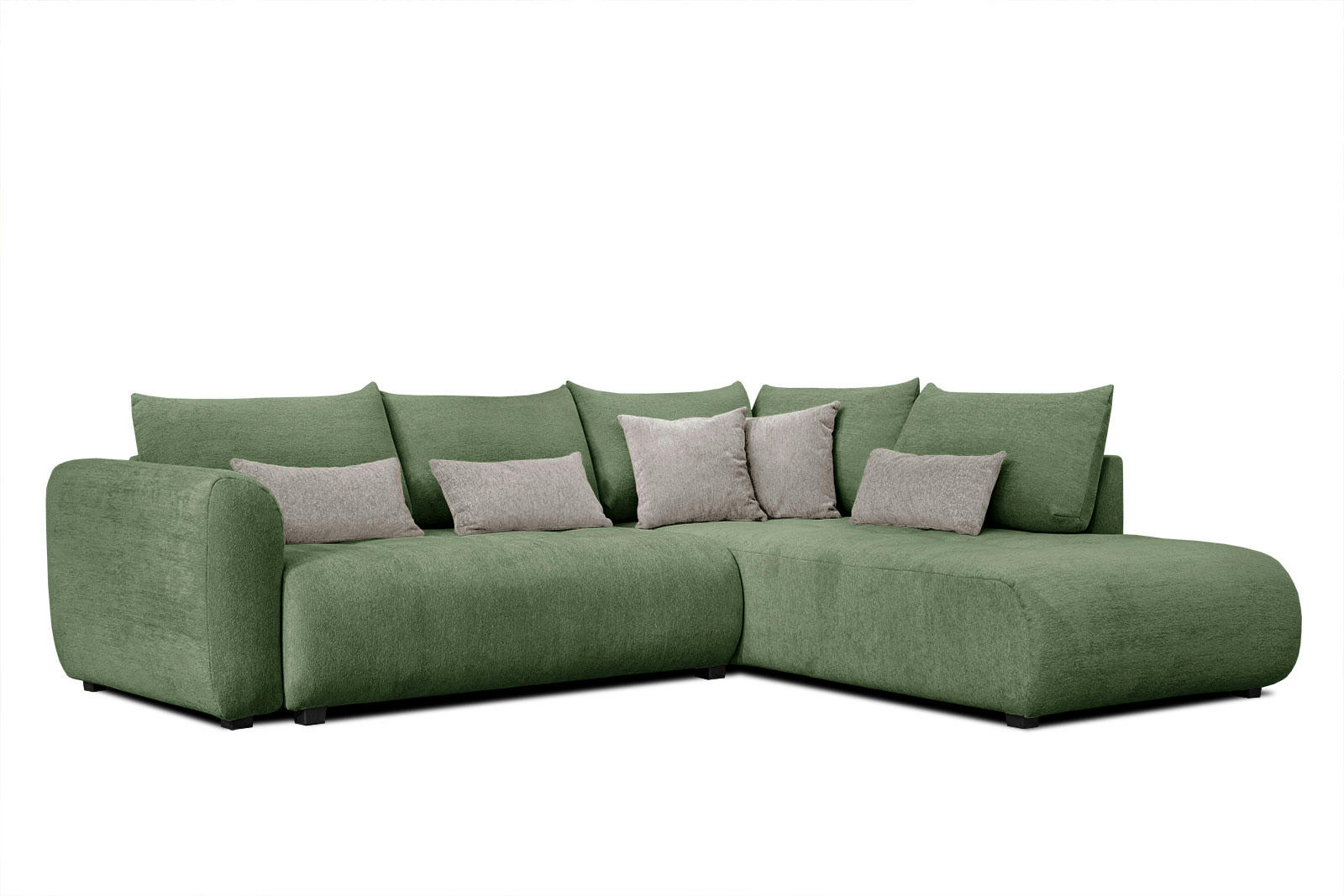 SORENO - Canapé d'angle droit 5 places vert foncé avec le couchage