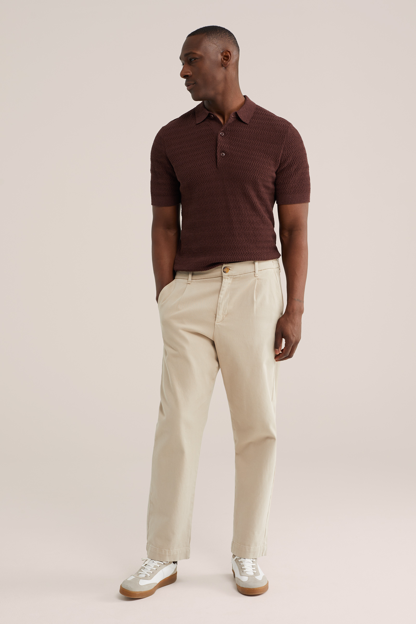 Heren regular fit fijngebreide polo van boucle鈥慻aren