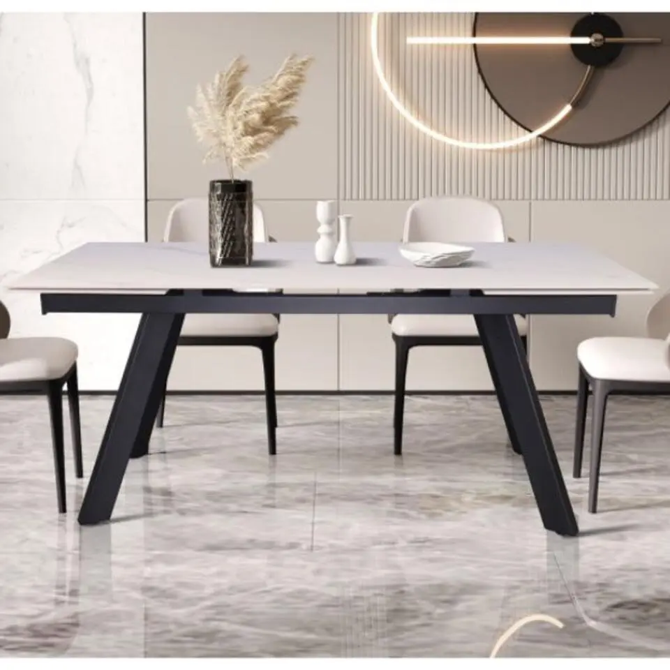 Uitschuifbare eettafel Hertha - 160/240 x 90 x 76 cm - Wit/Steen