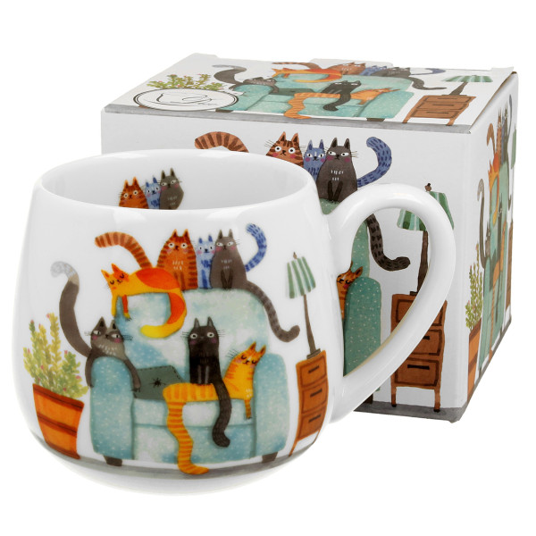 Kubek wzór Koci Świat KOTY NA FOTELU porcelanowy biały 430 ml