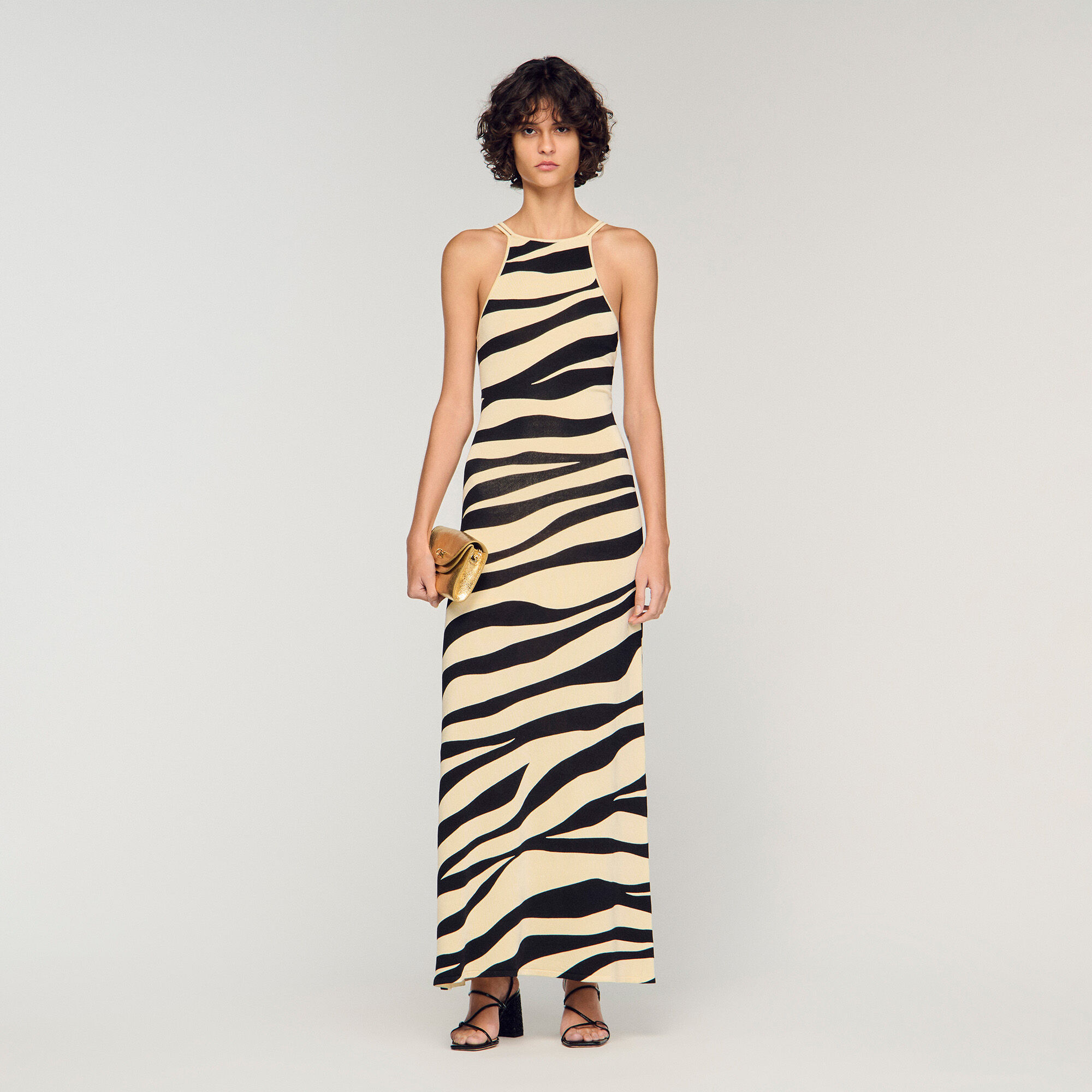 Robe longue en maille imprimé zèbre
