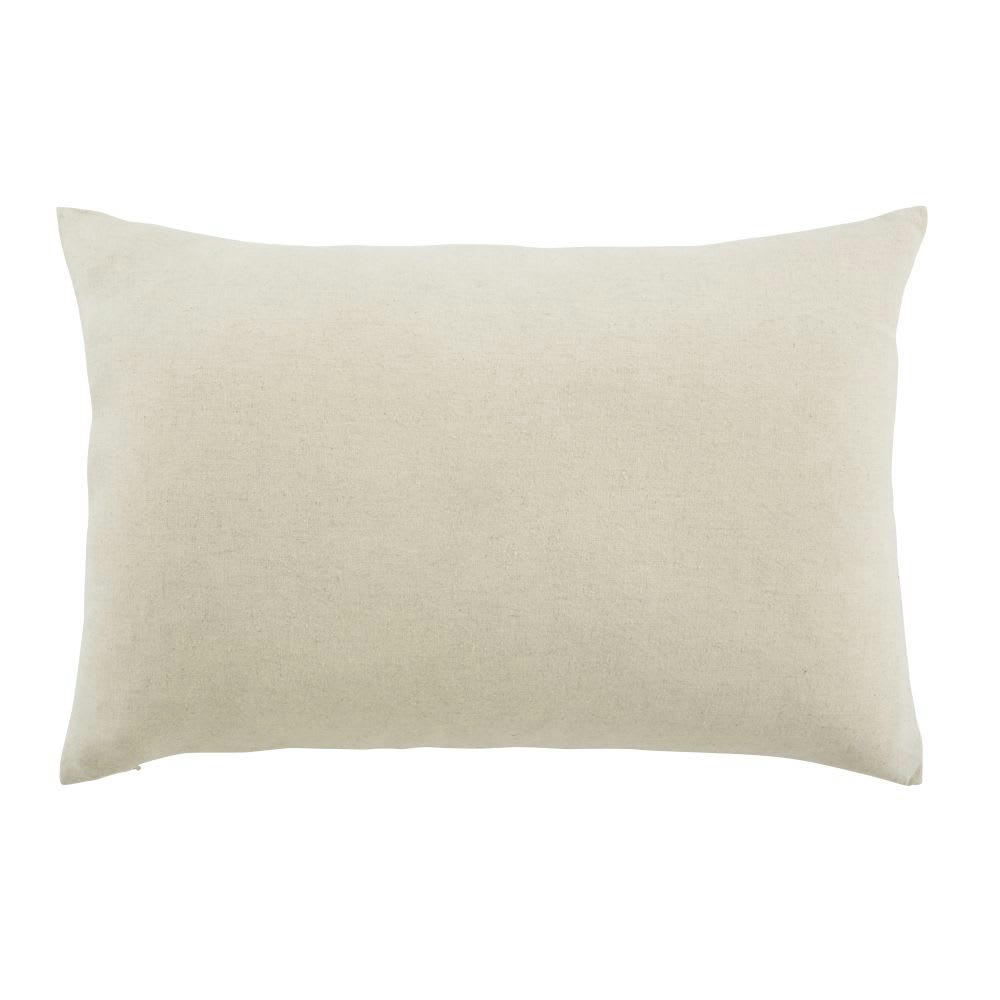 LUTRY - Coussin en coton recyclé tissé jacquard beige motifs écrus 60x40